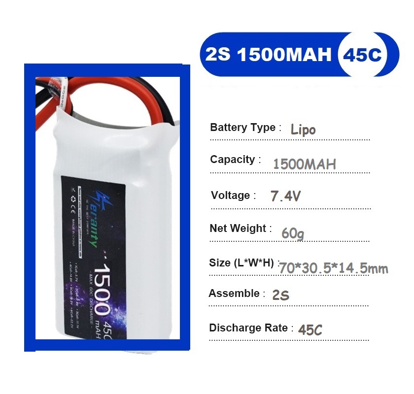 2PCS 7.4V Lipo 2S Battery 1500 - Drone Carrera Rc avis et prix