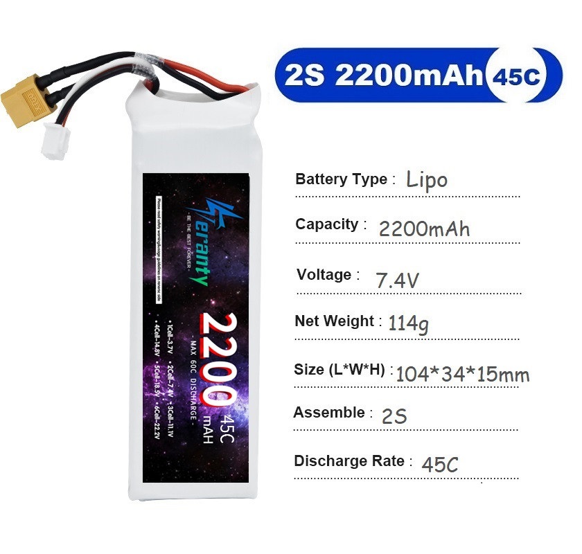 2PCS 7.4V Lipo 2S Battery 1500 - Drone Carrera Rc avis et prix